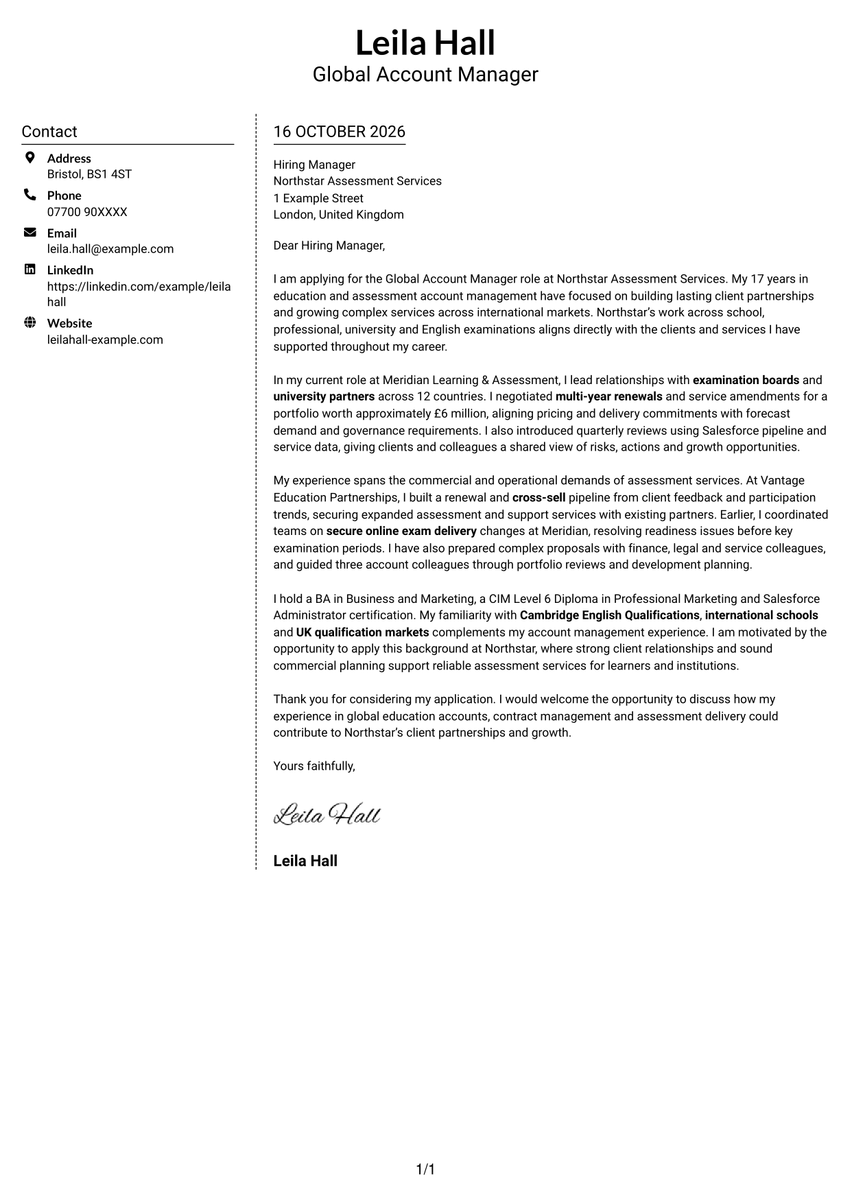 Cover letter example — page 1