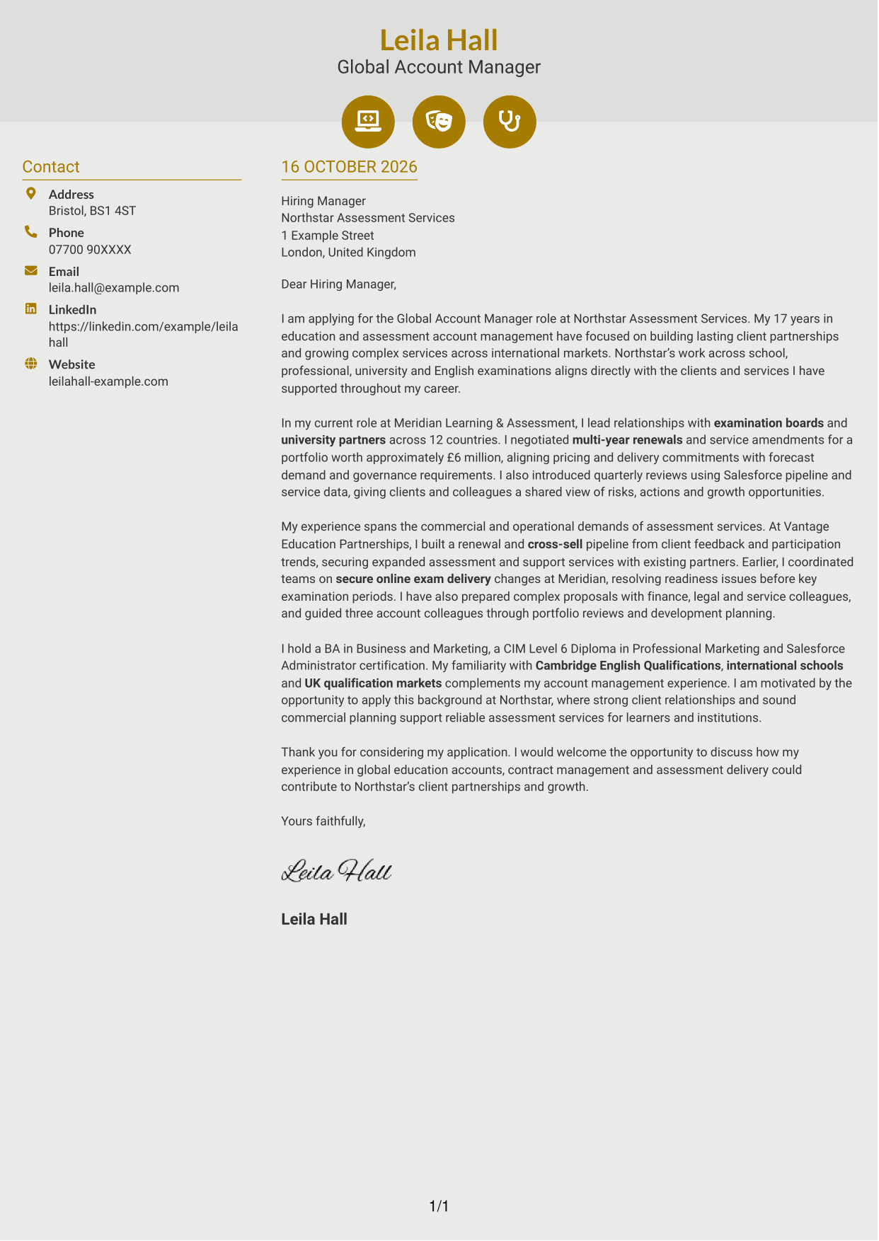 Cover letter example — page 1