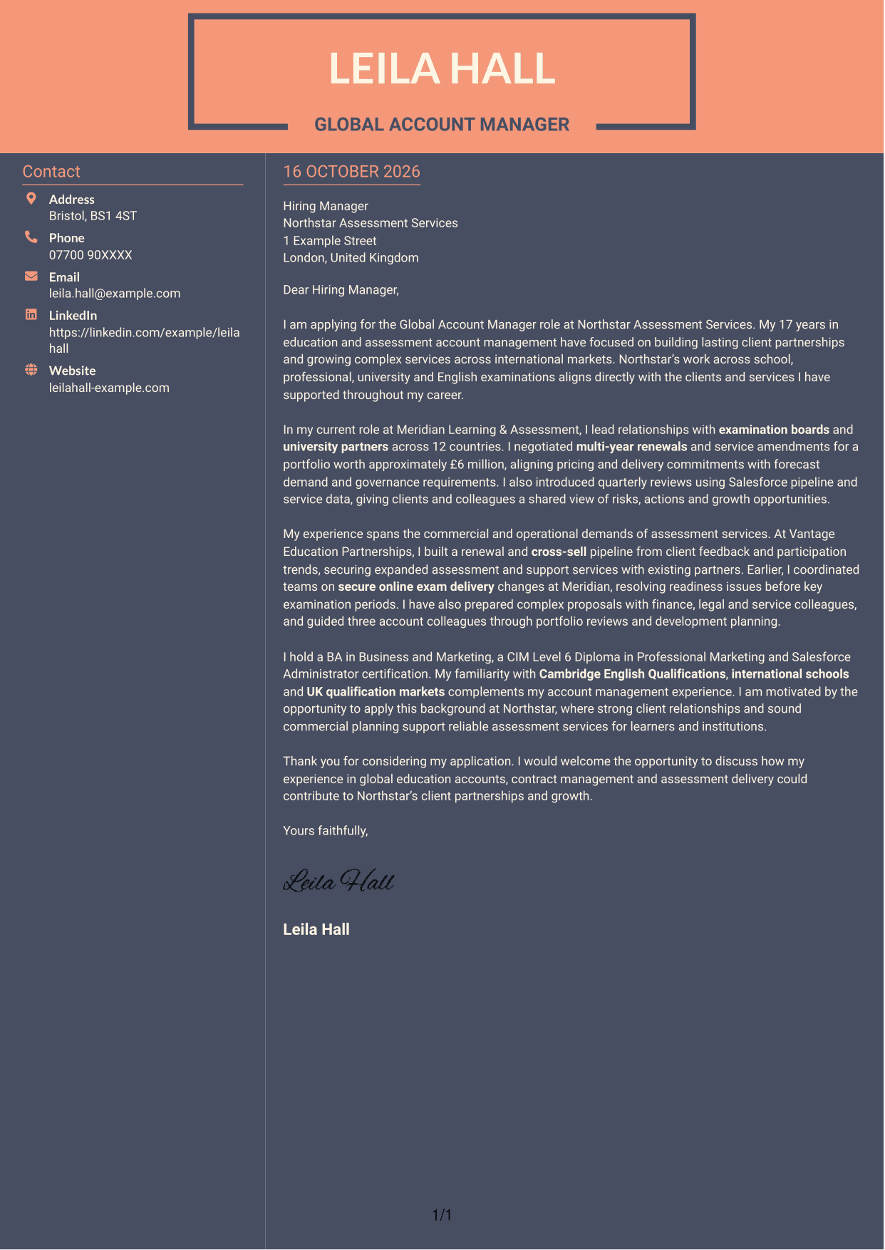 Cover letter example — page 1