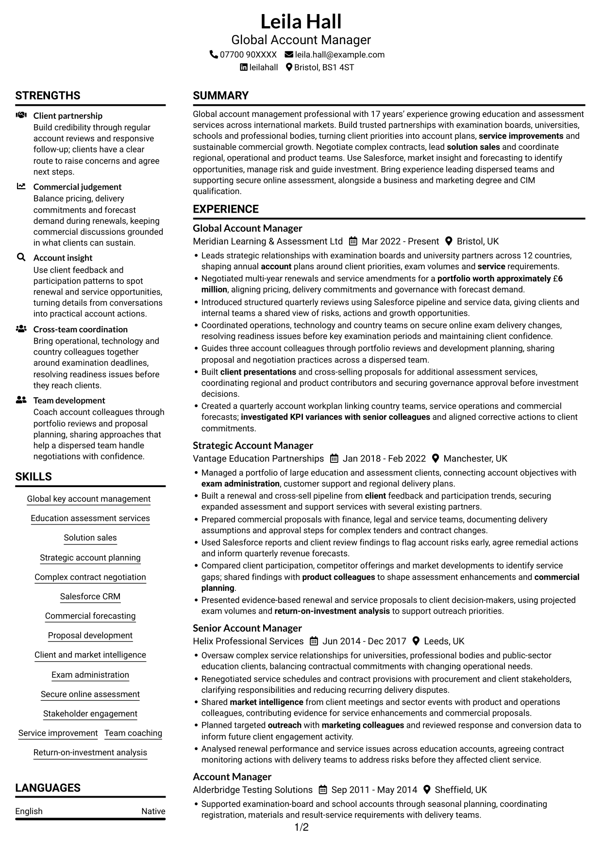 CV example — page 1