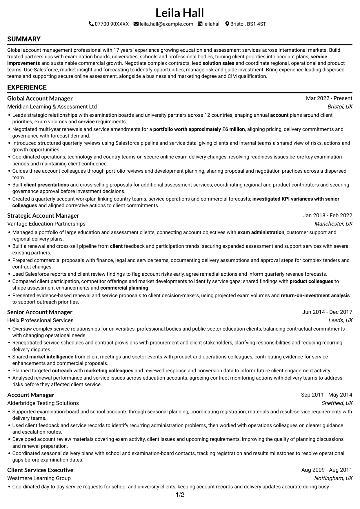 CV example — page 1