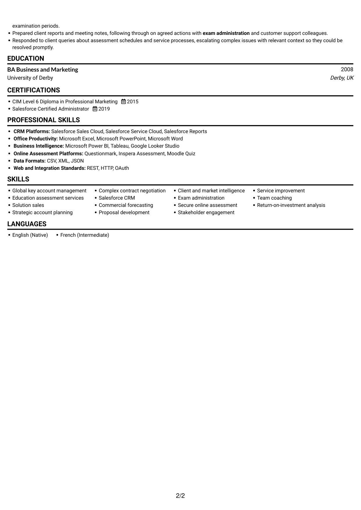 CV example — page 2