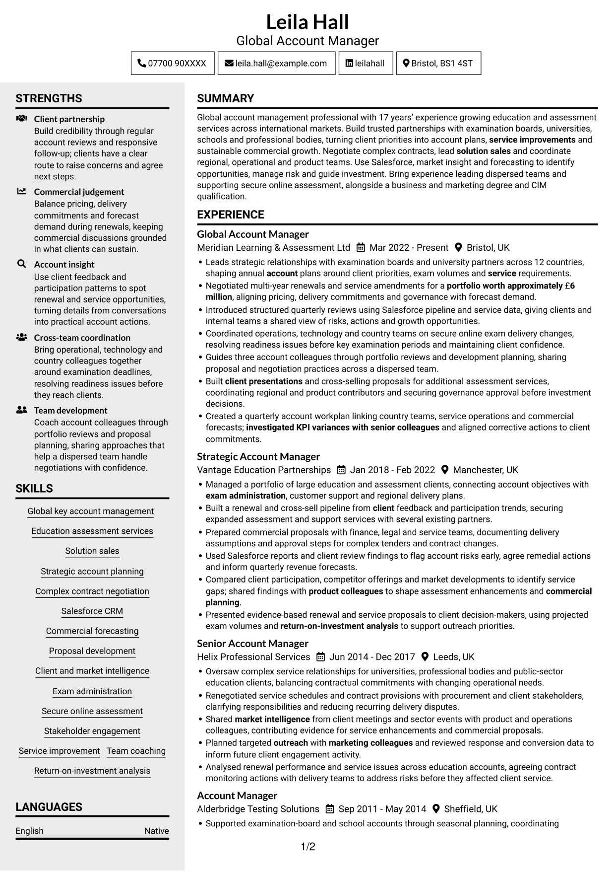 CV example — page 1