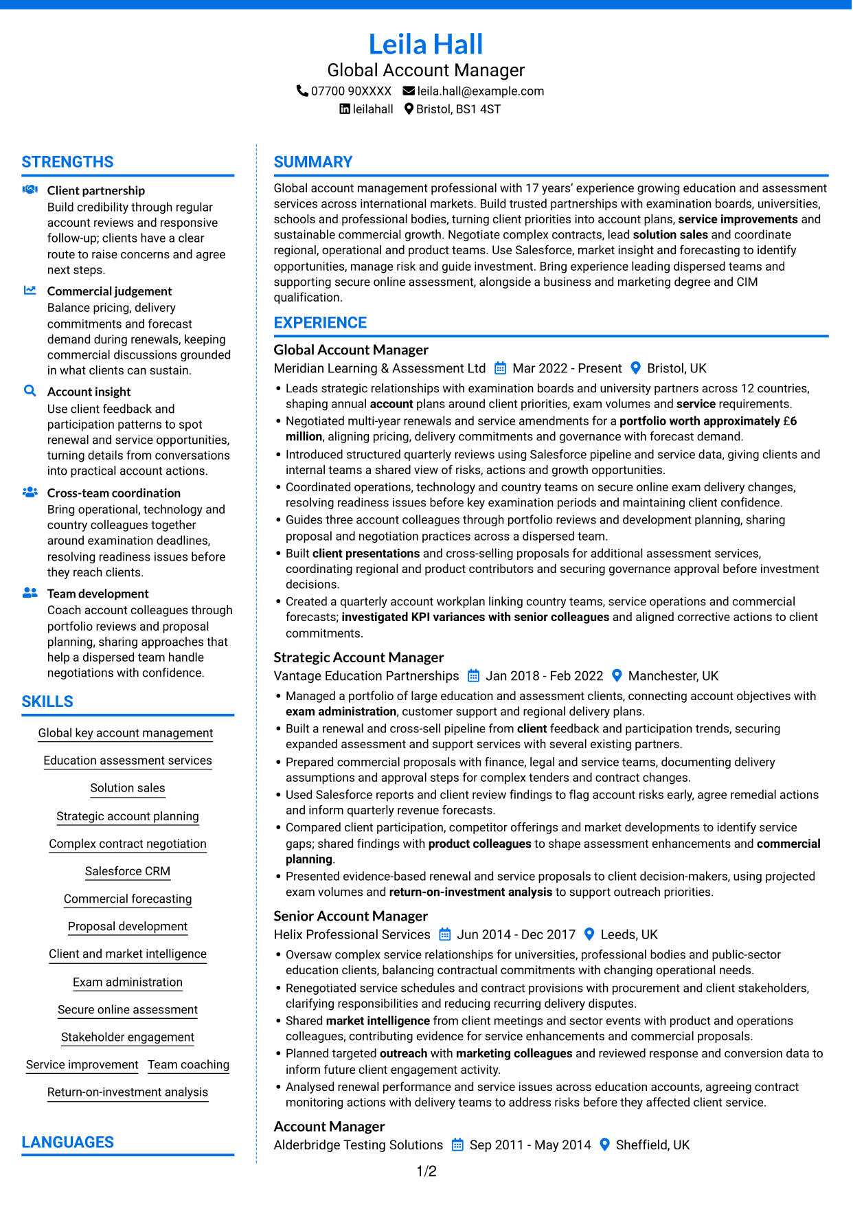 CV example — page 1