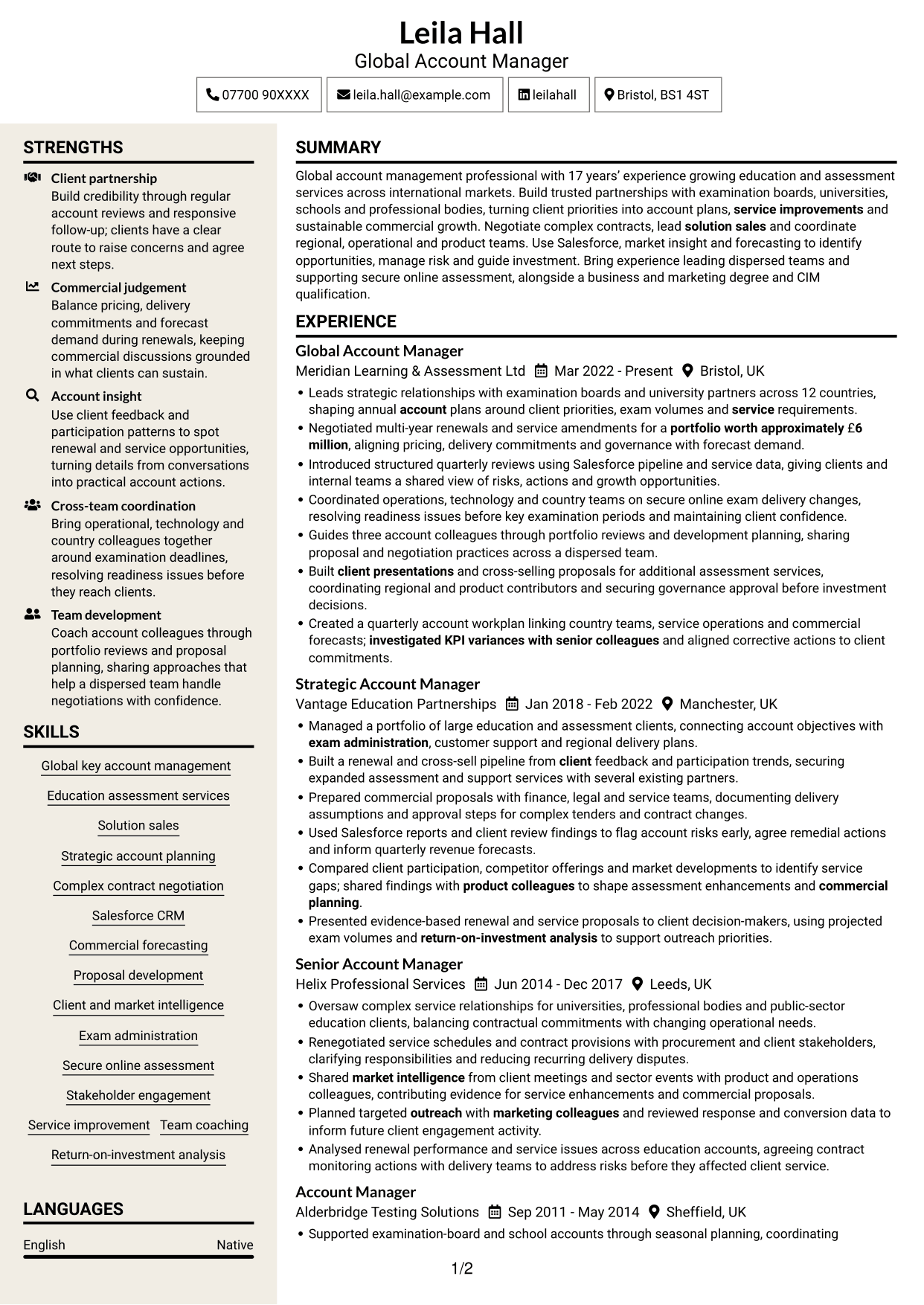 CV example — page 1
