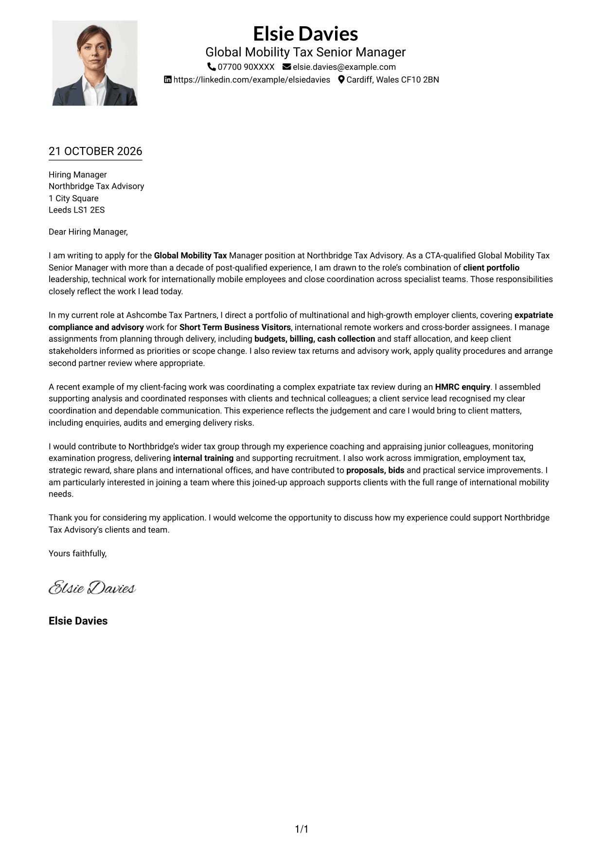 Cover letter example — page 1