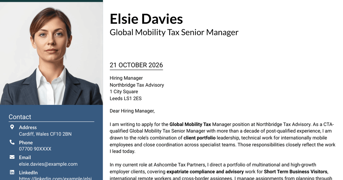 7 Global Mobility Tax Manager Cover Letter Templates with Example