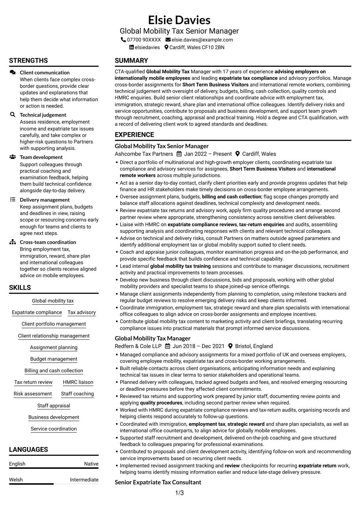 CV example — page 1