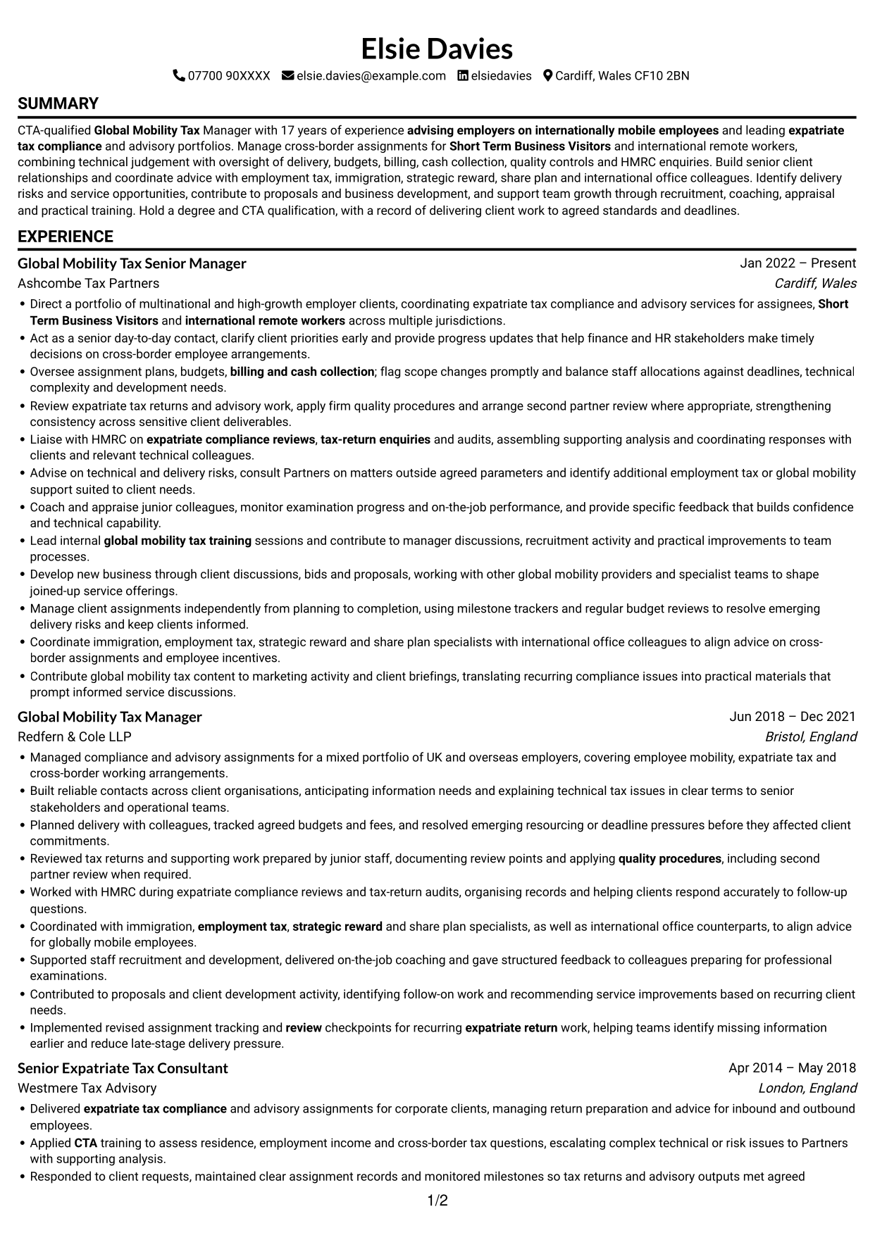 CV example — page 1