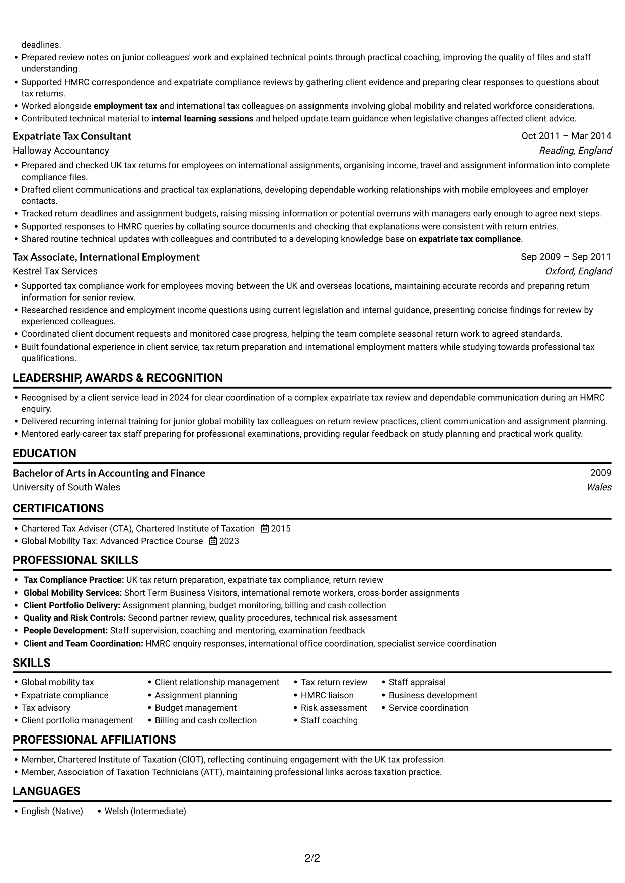 CV example — page 2