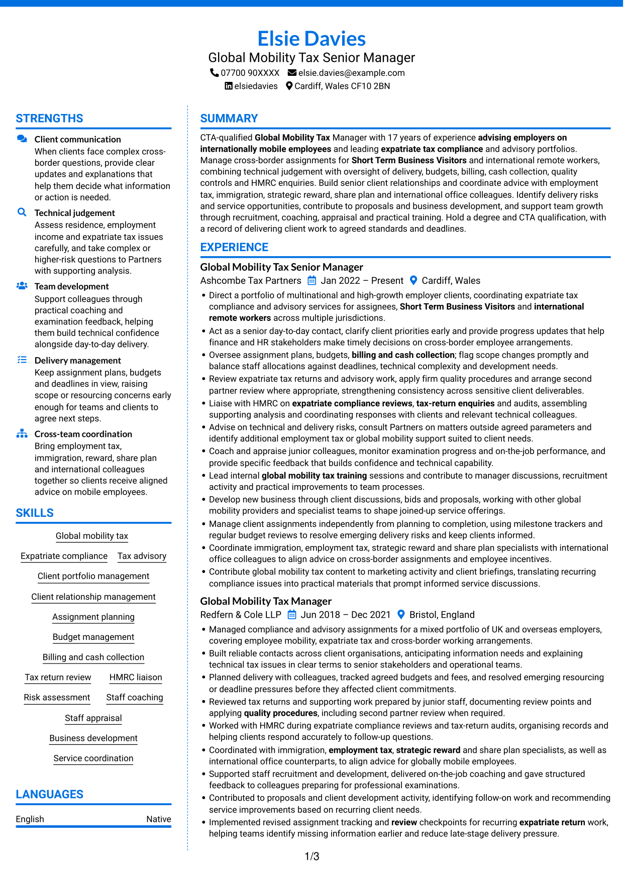 CV example — page 1