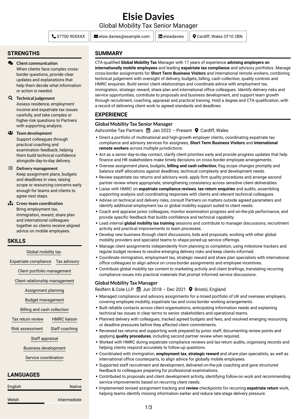 CV example — page 1
