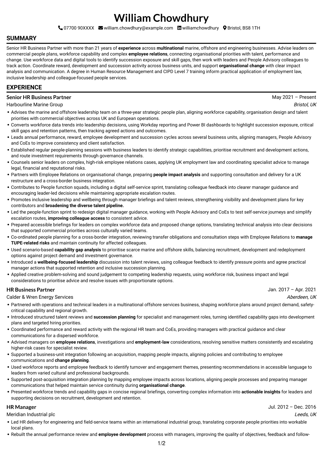 CV example — page 1