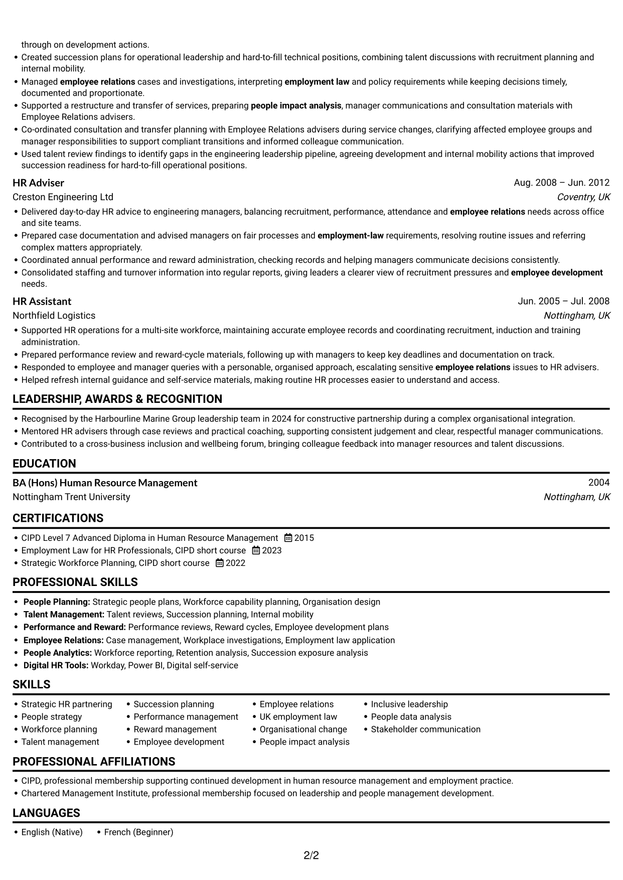 CV example — page 2