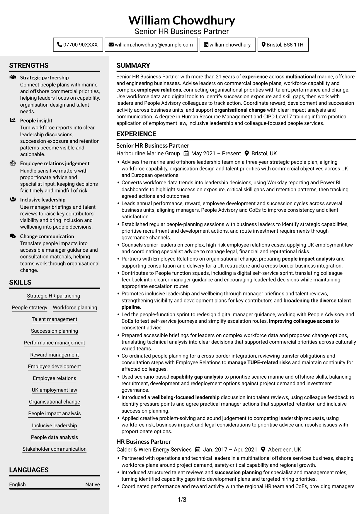 CV example — page 1
