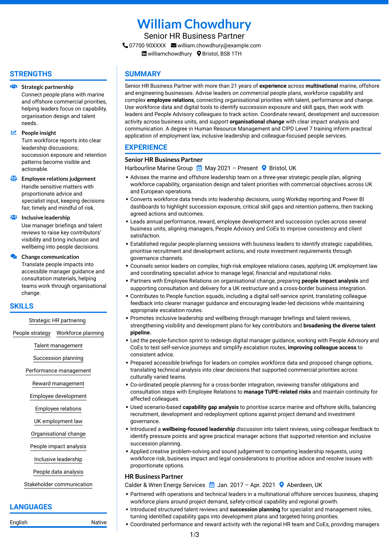 CV example — page 1