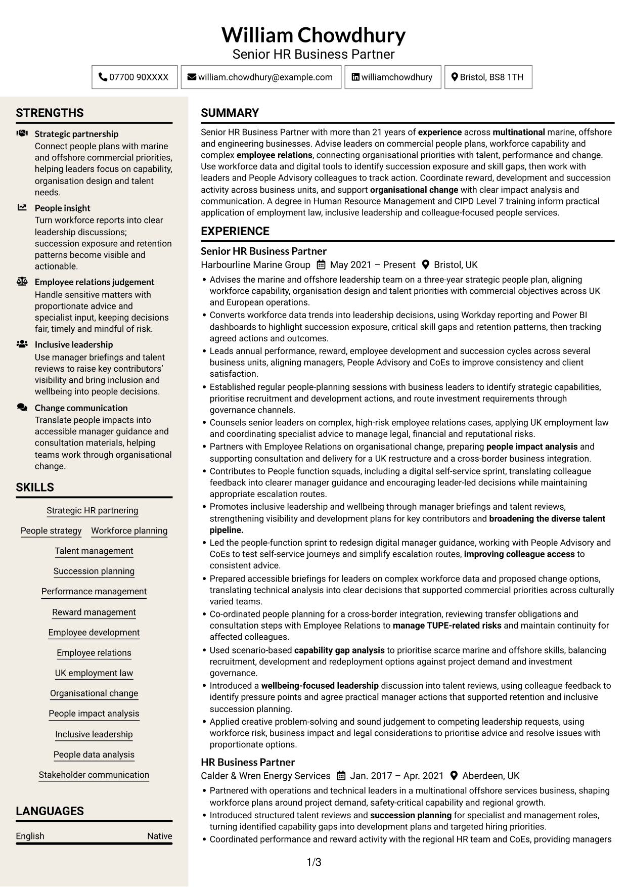 CV example — page 1