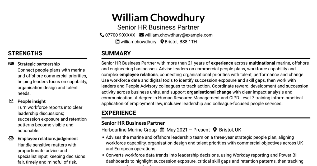 7 Global People Business Partner Marine and Offshore CV Templates with Example