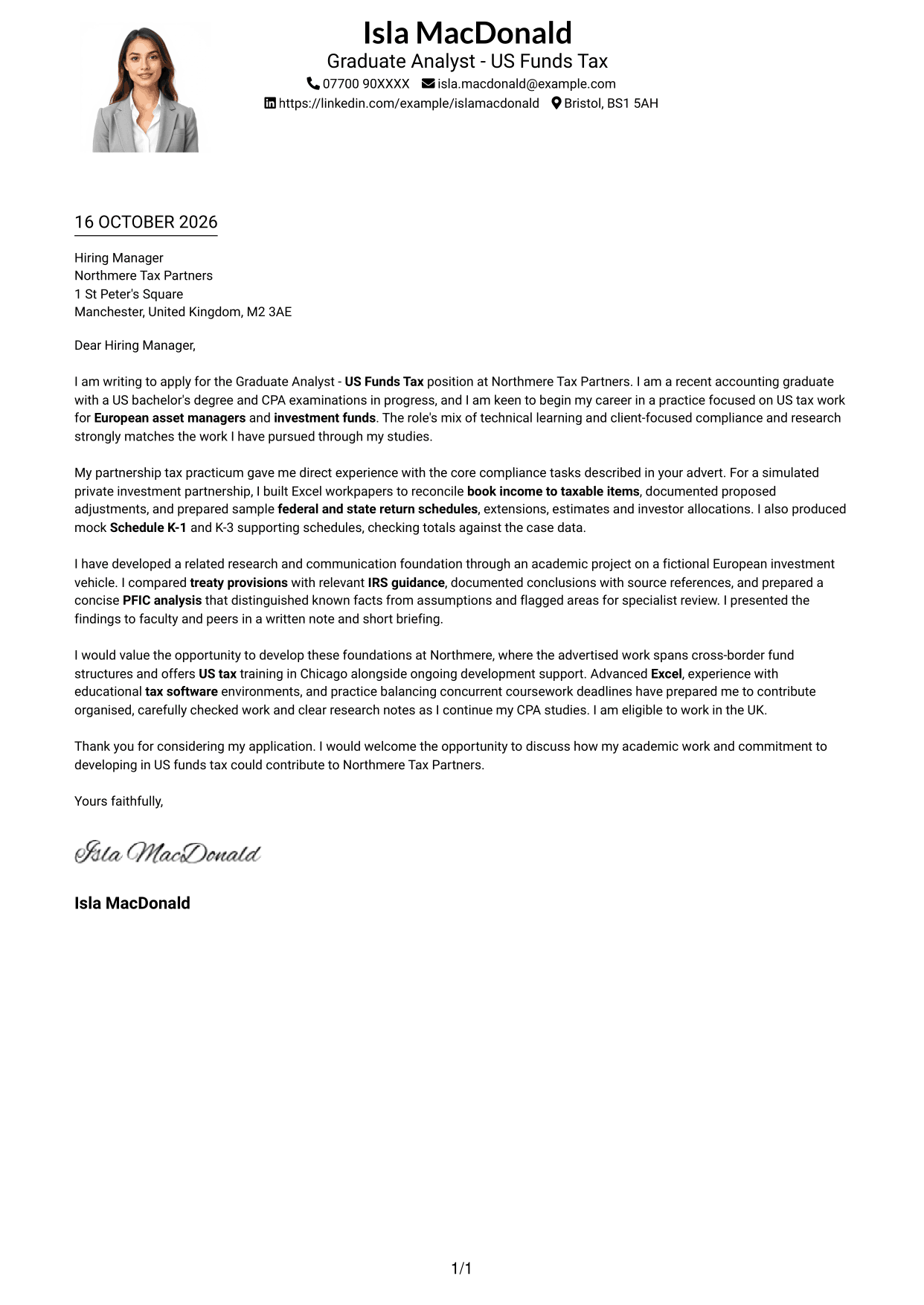 Cover letter example — page 1