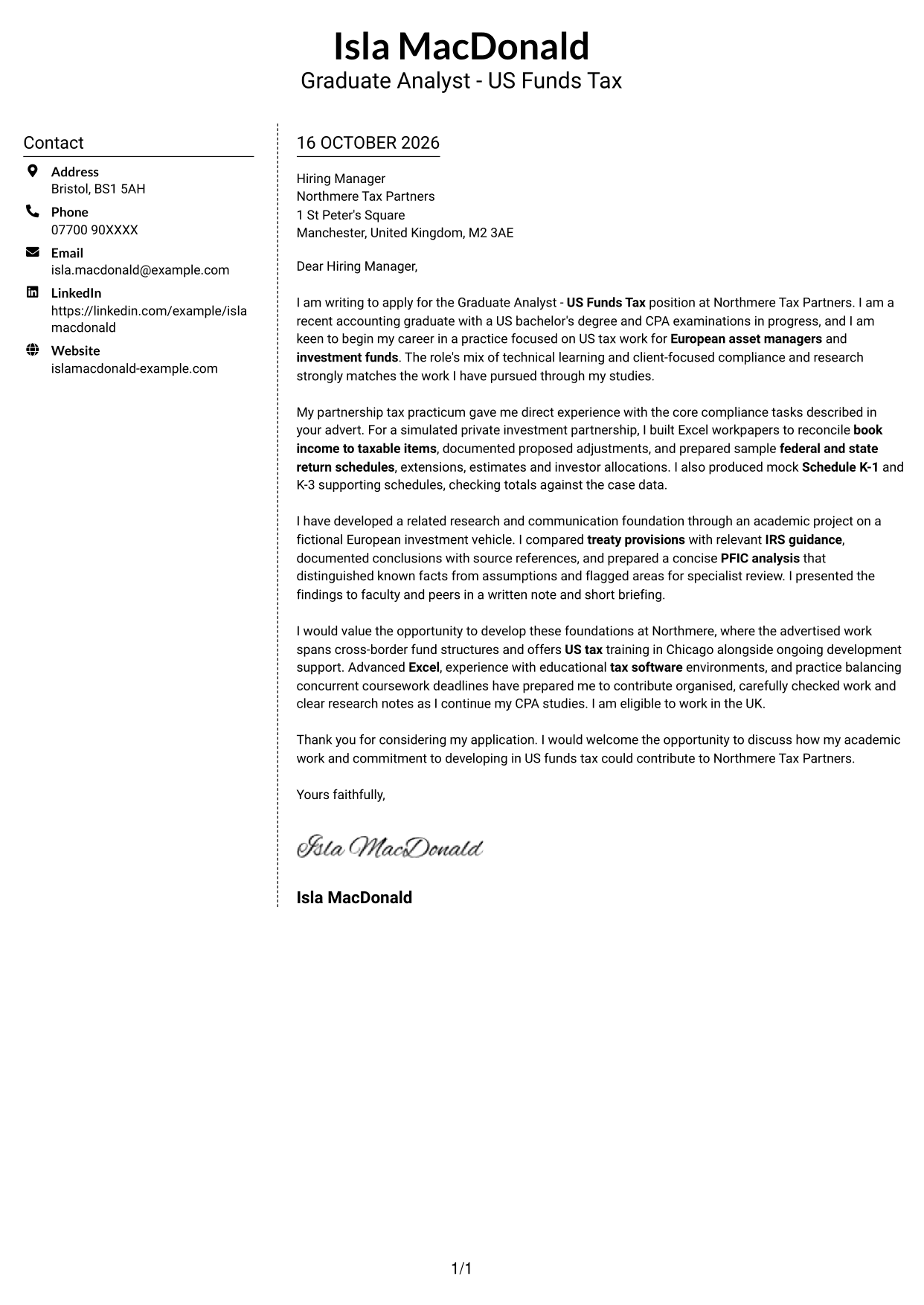 Cover letter example — page 1