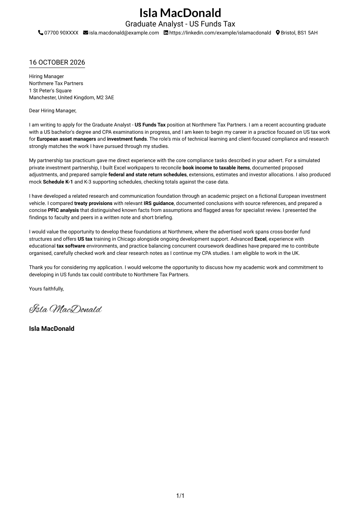 Cover letter example — page 1