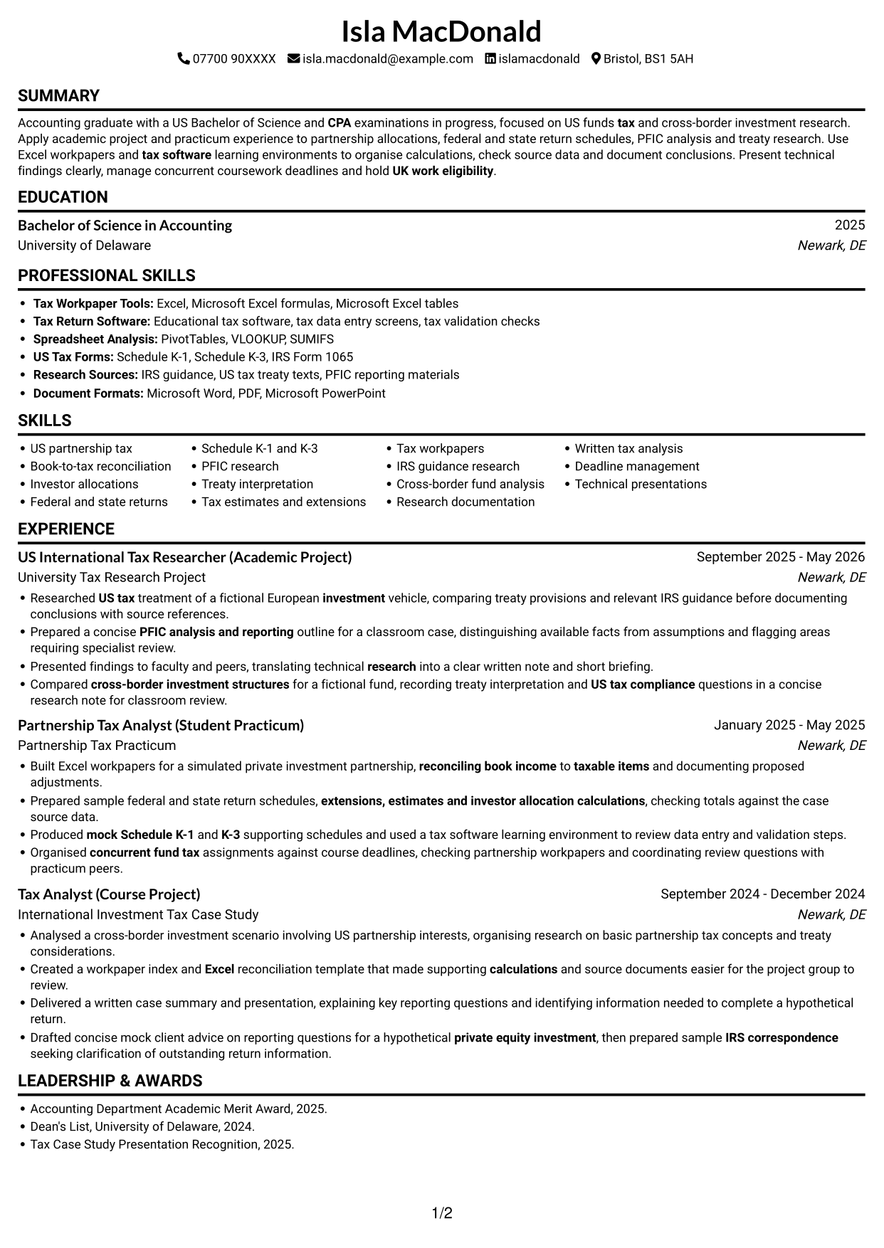 CV example — page 1