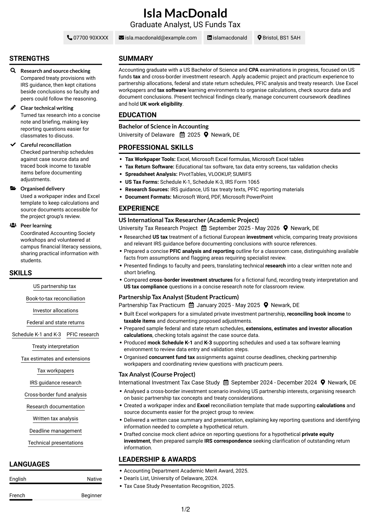 CV example — page 1