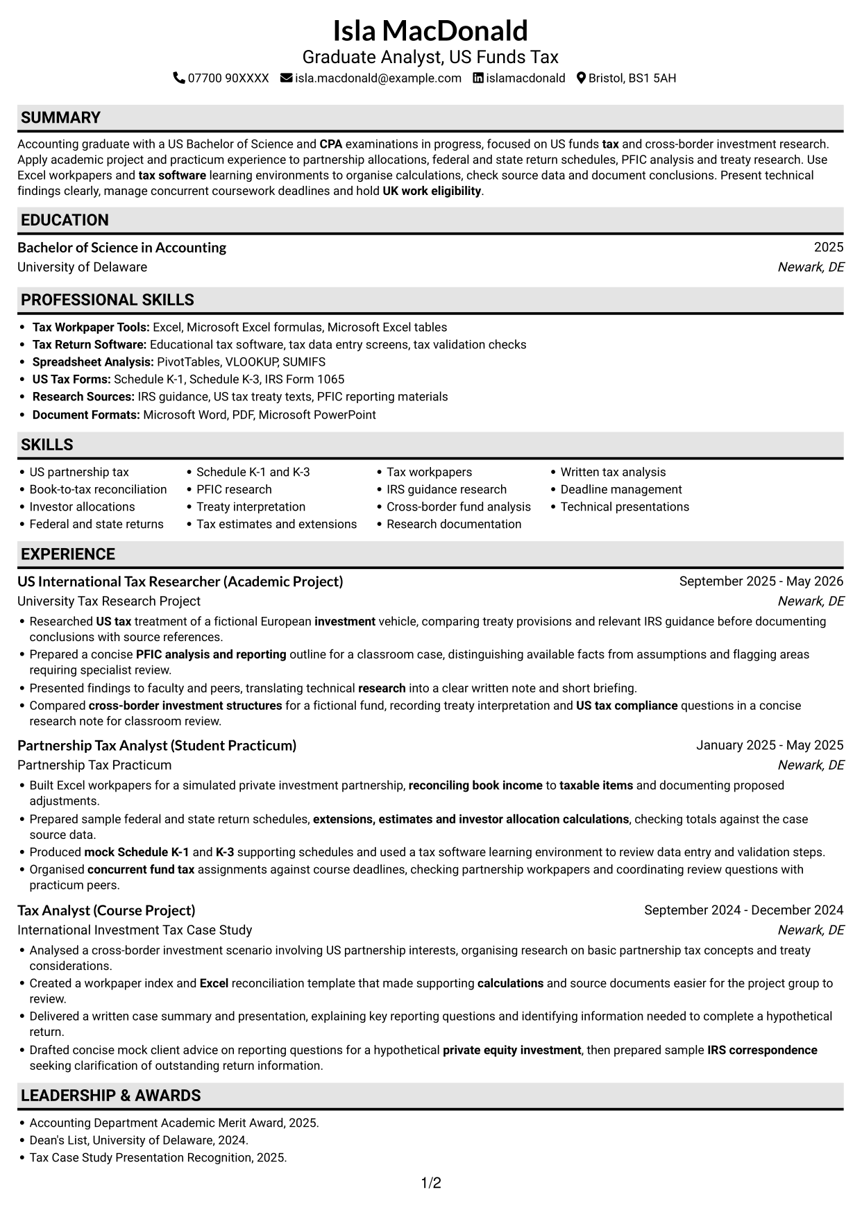 CV example — page 1