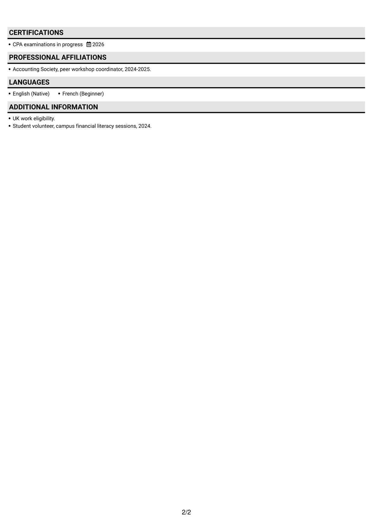 CV example — page 2