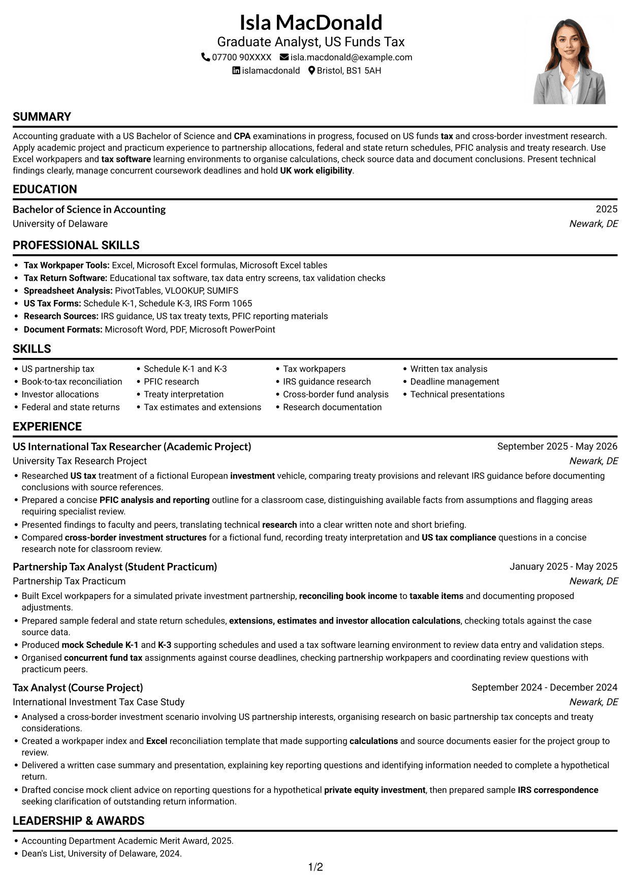CV example — page 1