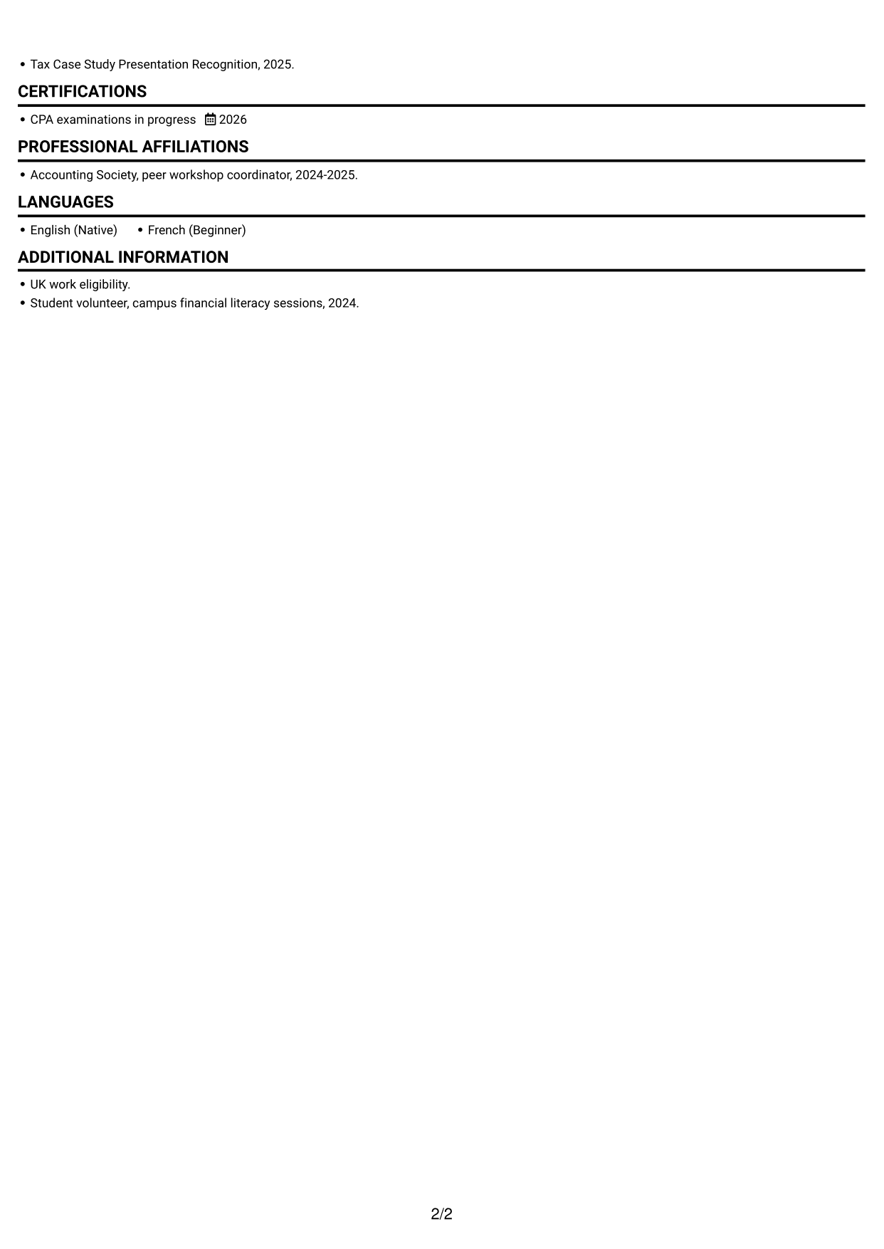 CV example — page 2