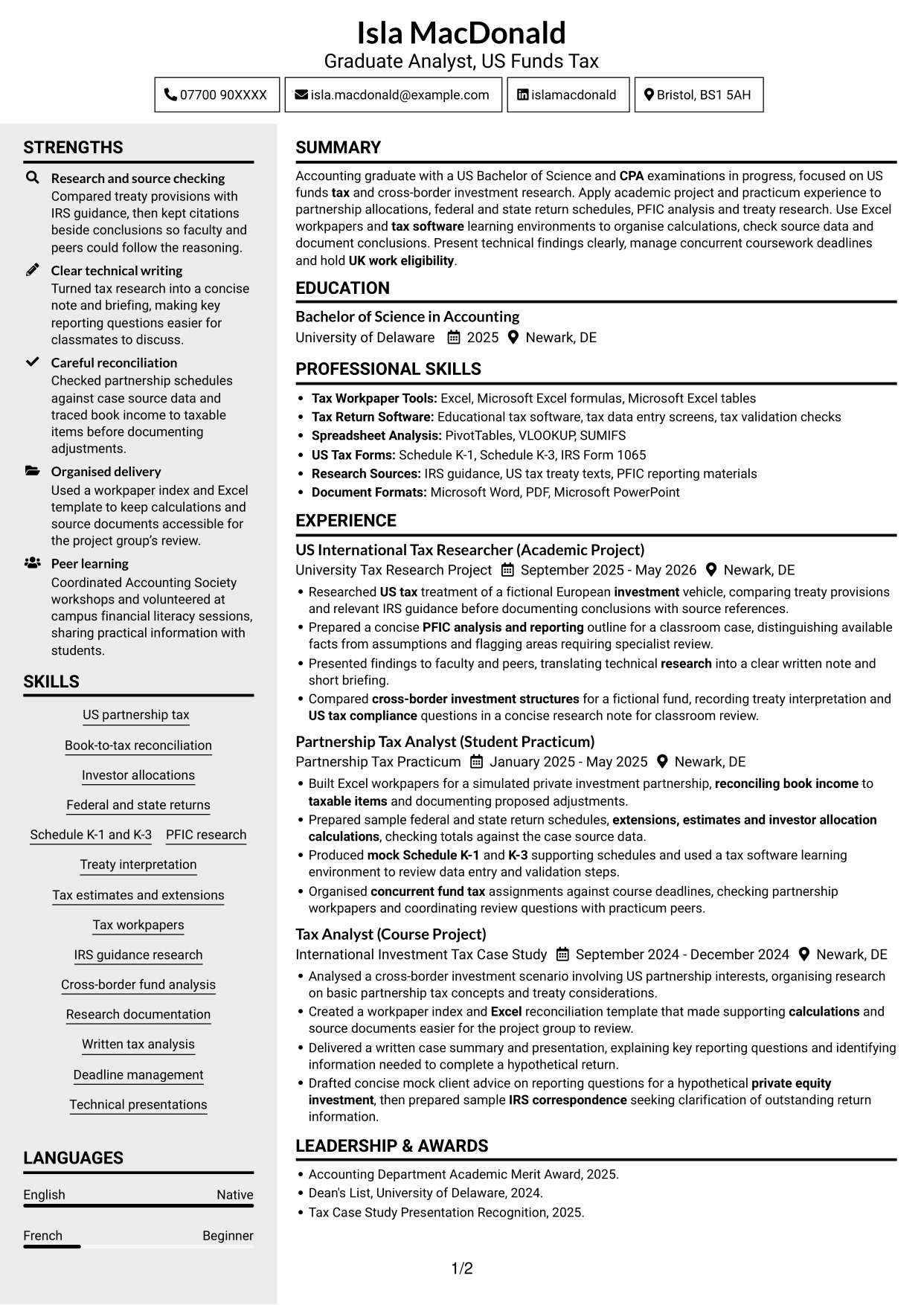 CV example — page 1