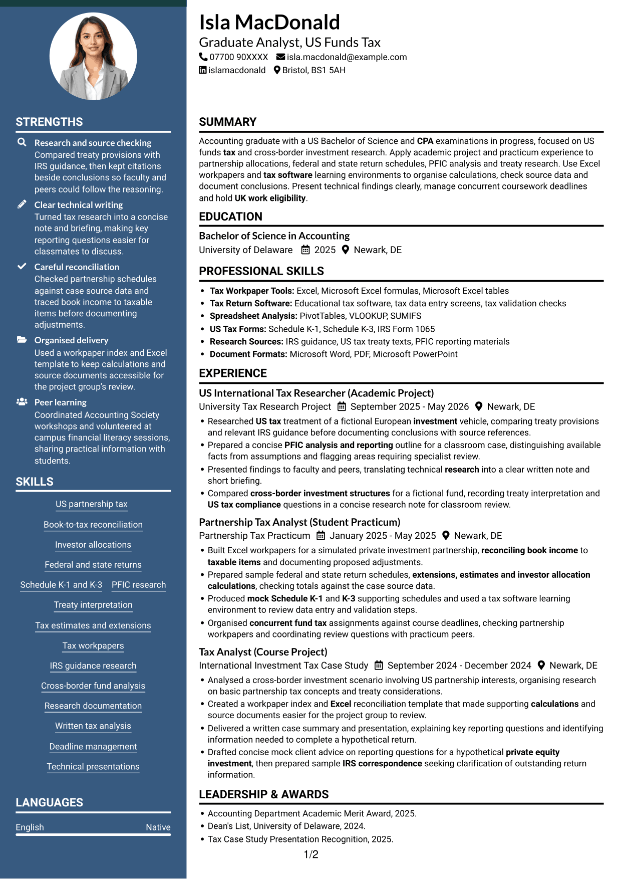 CV example — page 1