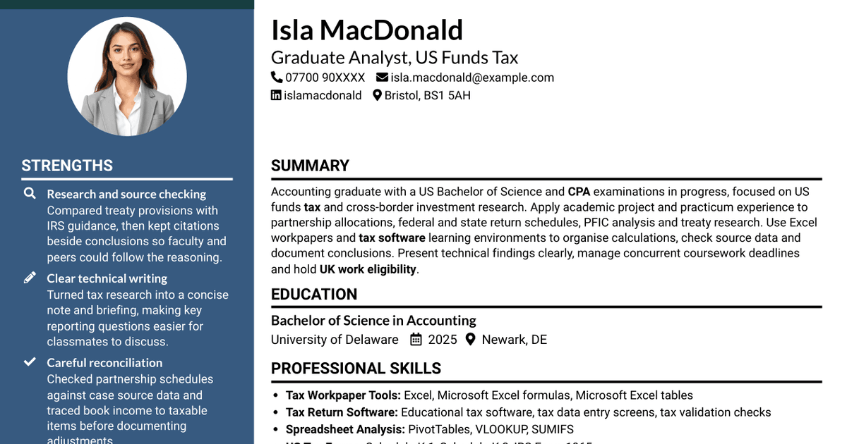 7 Graduate Analyst - US Funds Tax CV Templates with Example
