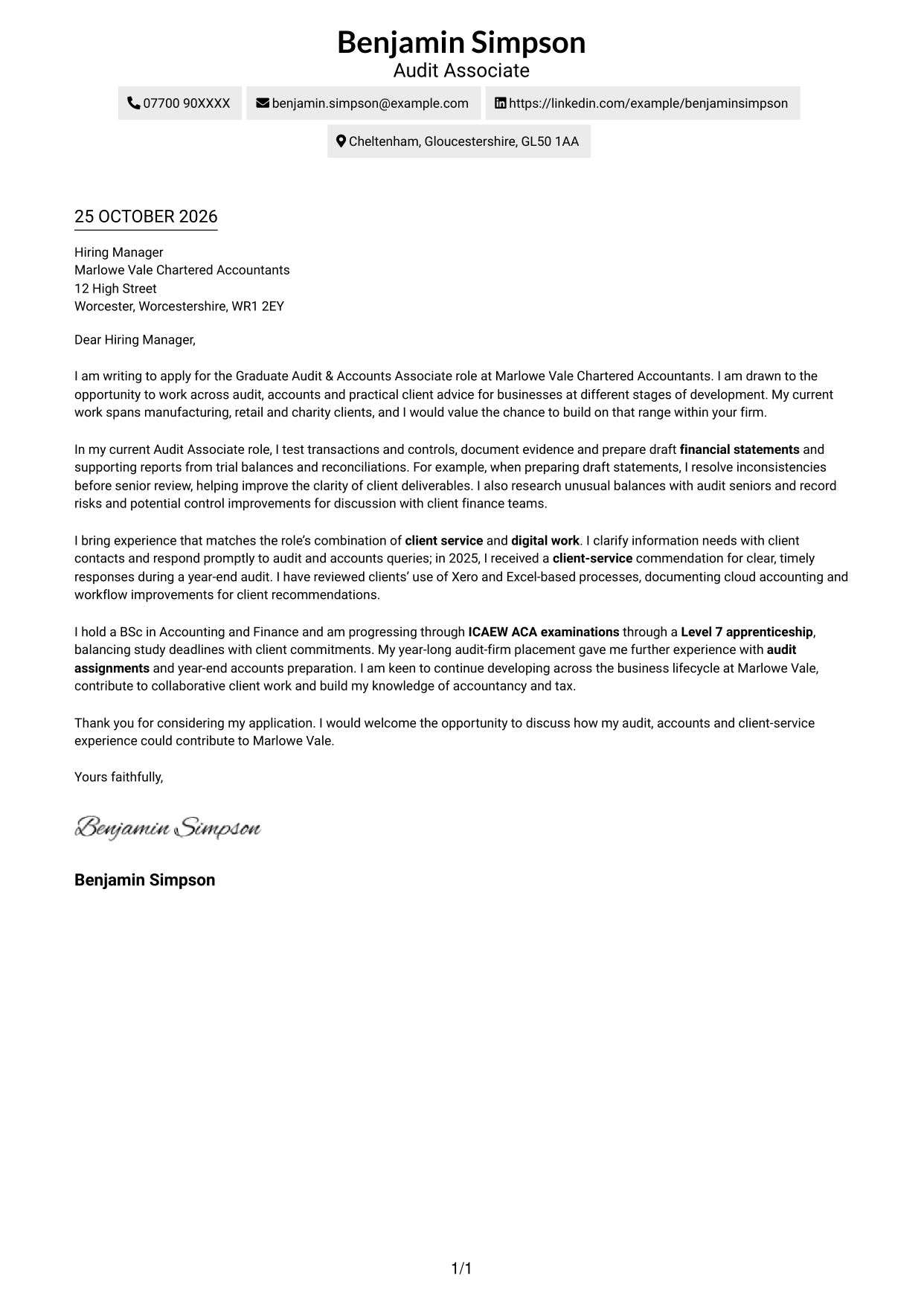Cover letter example — page 1