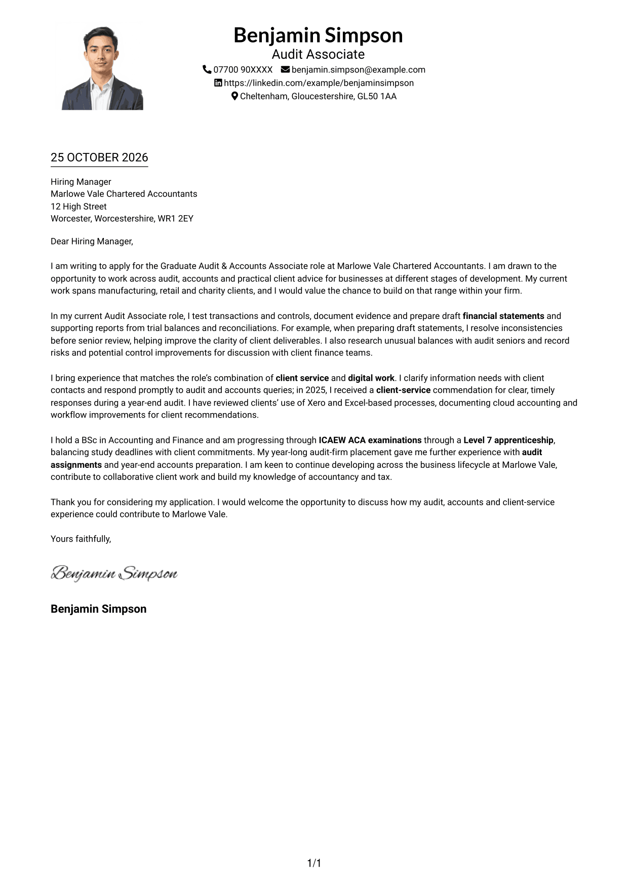 Cover letter example — page 1