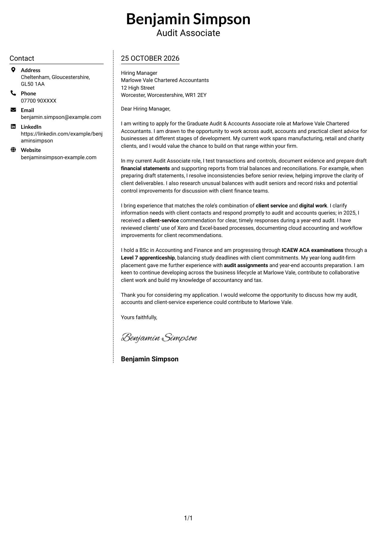 Cover letter example — page 1