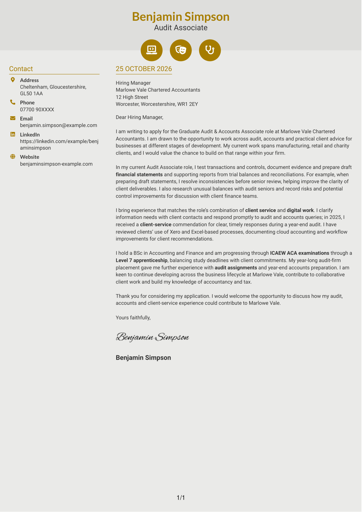 Cover letter example — page 1