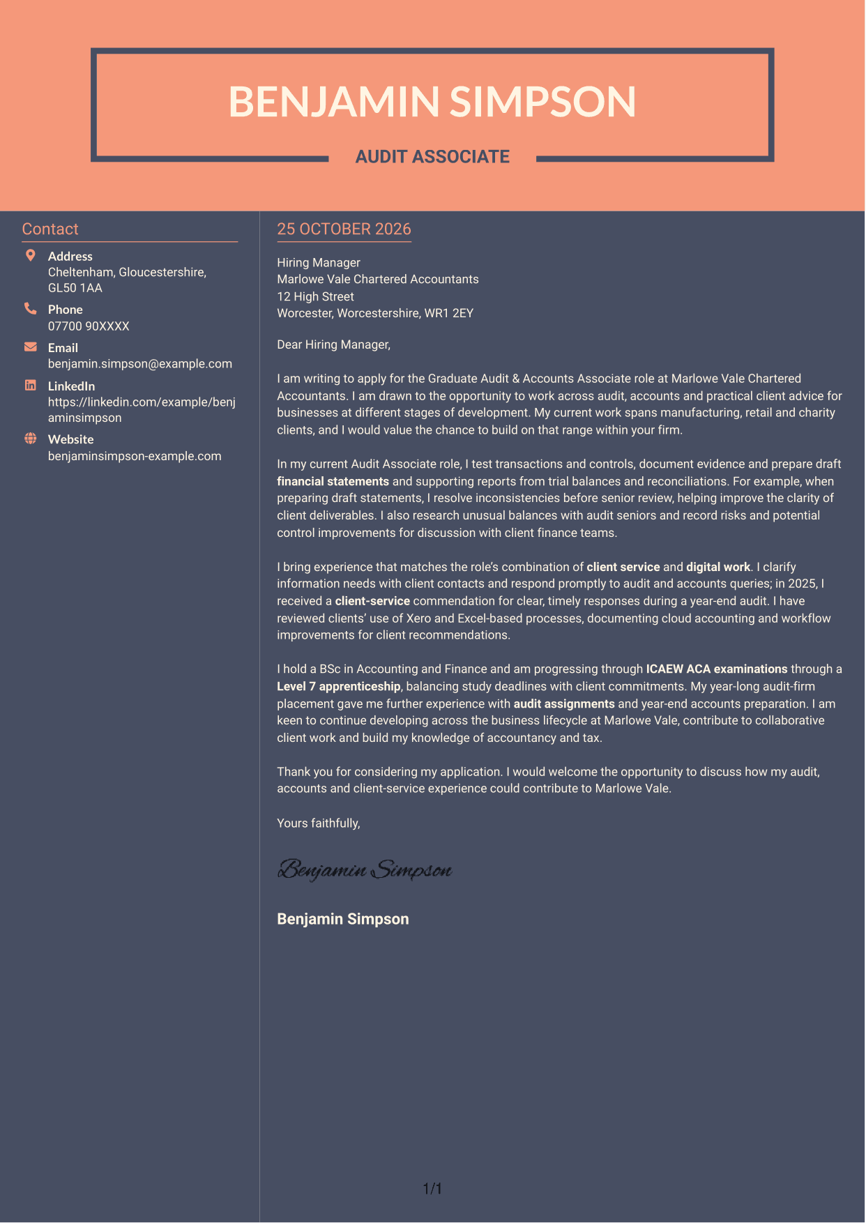 Cover letter example — page 1