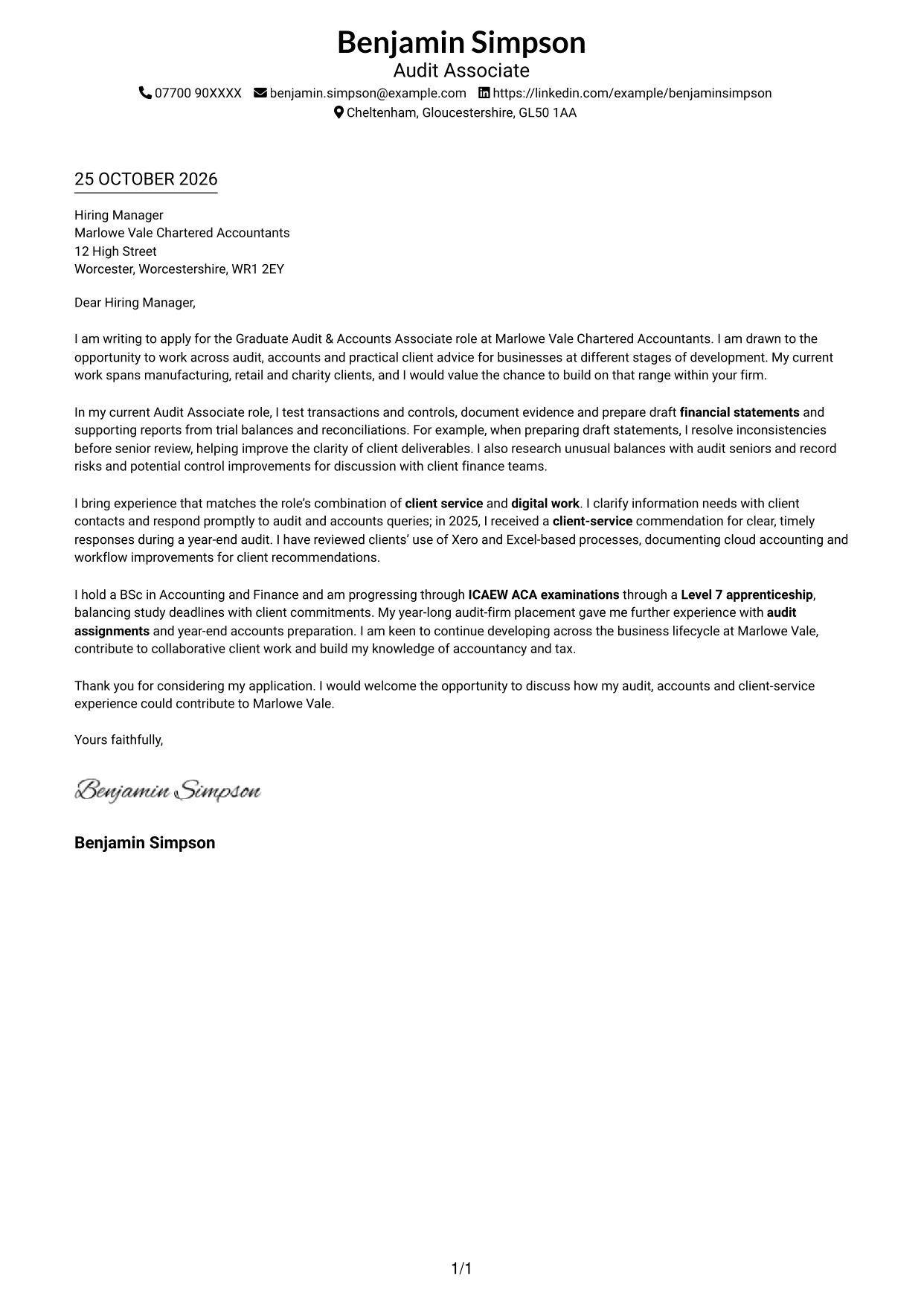 Cover letter example — page 1