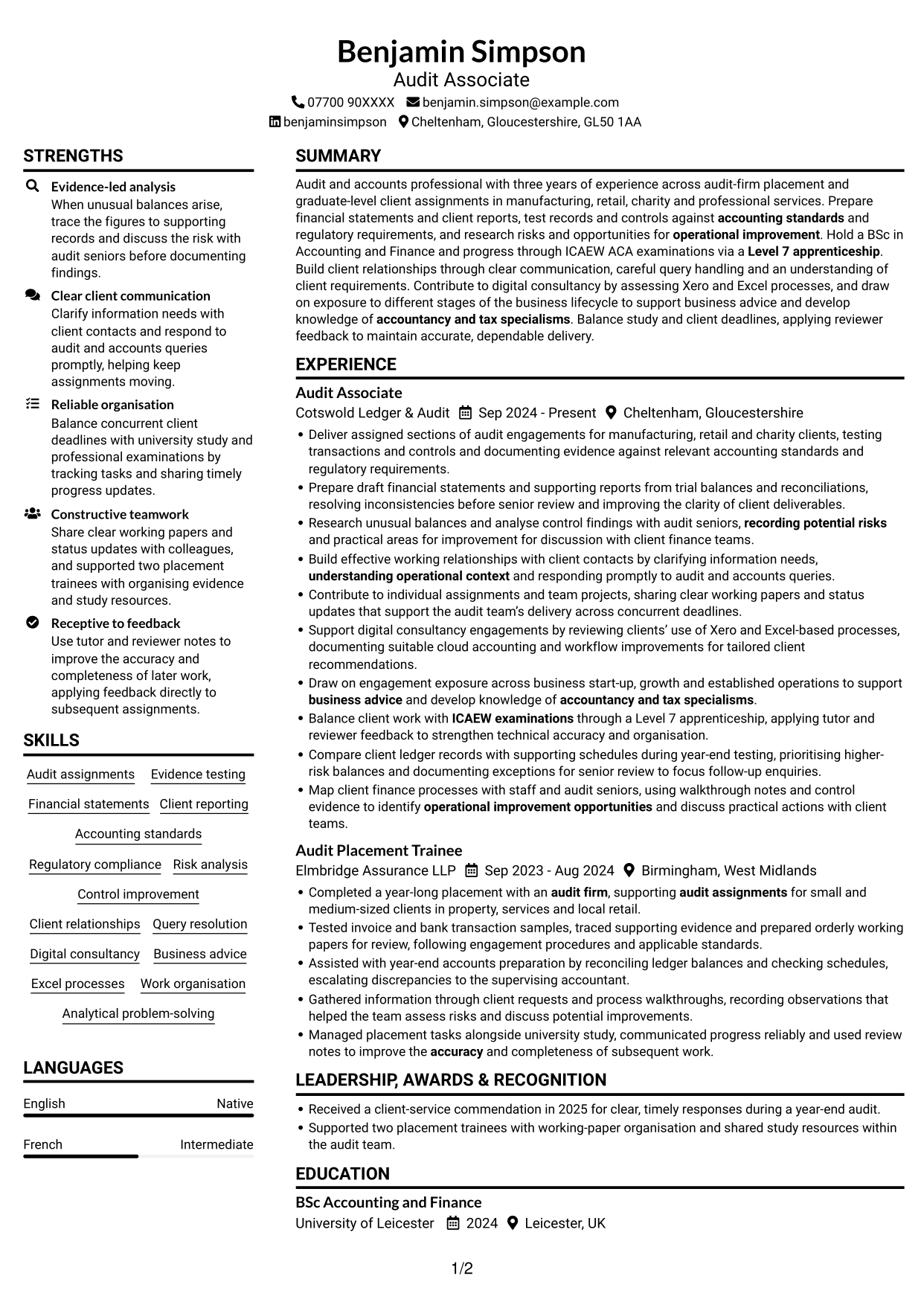 CV example — page 1