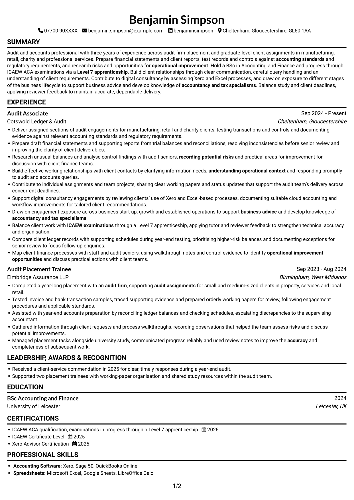CV example — page 1