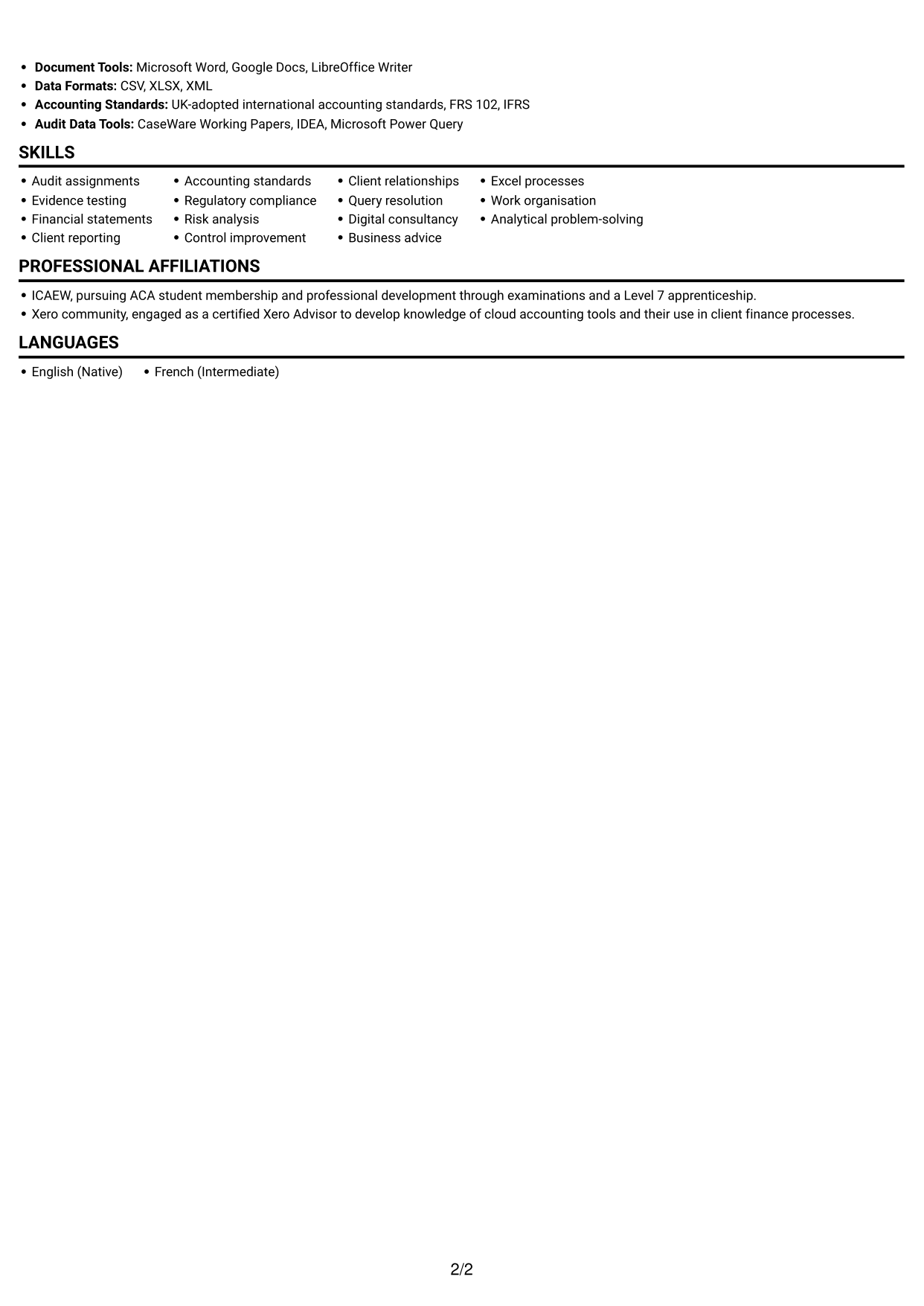 CV example — page 2
