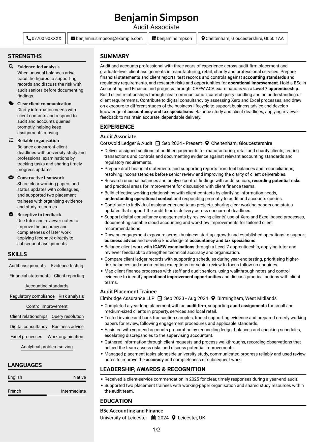 CV example — page 1