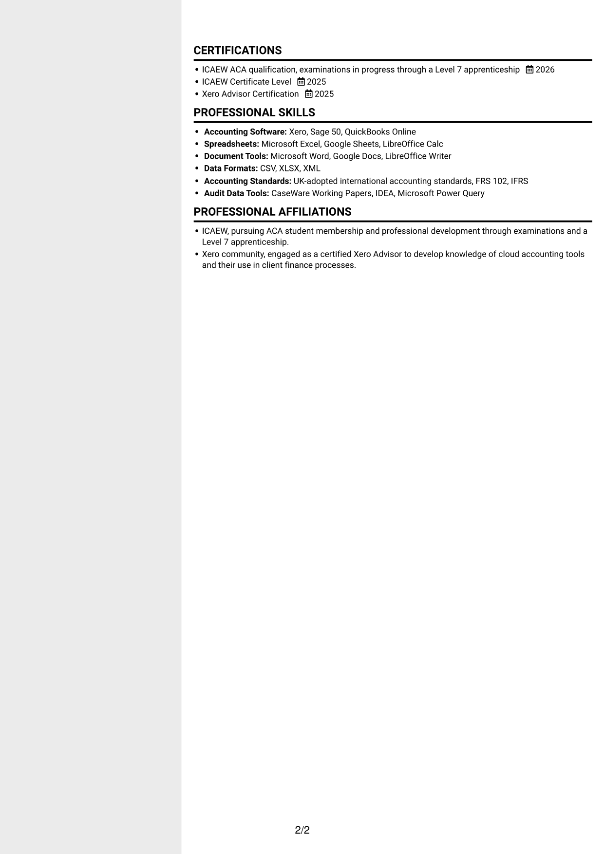 CV example — page 2