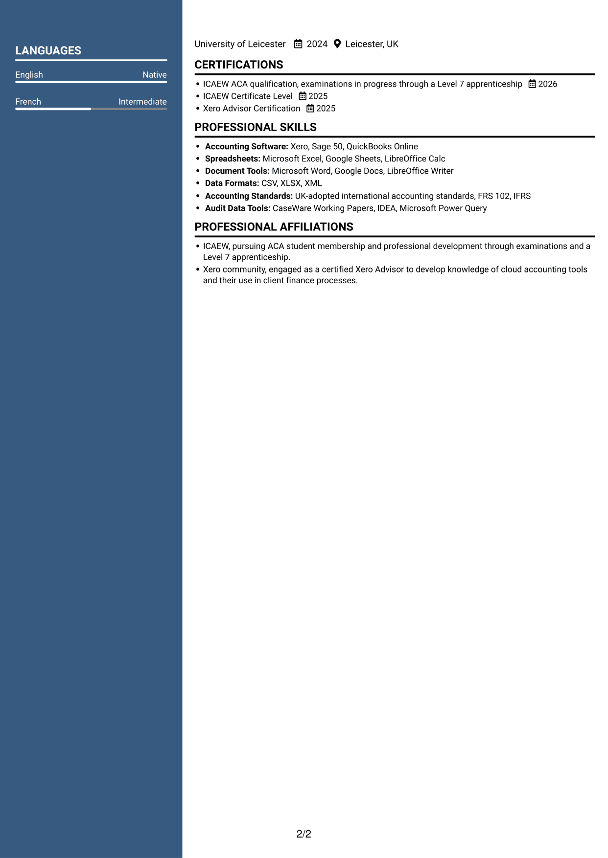 CV example — page 2