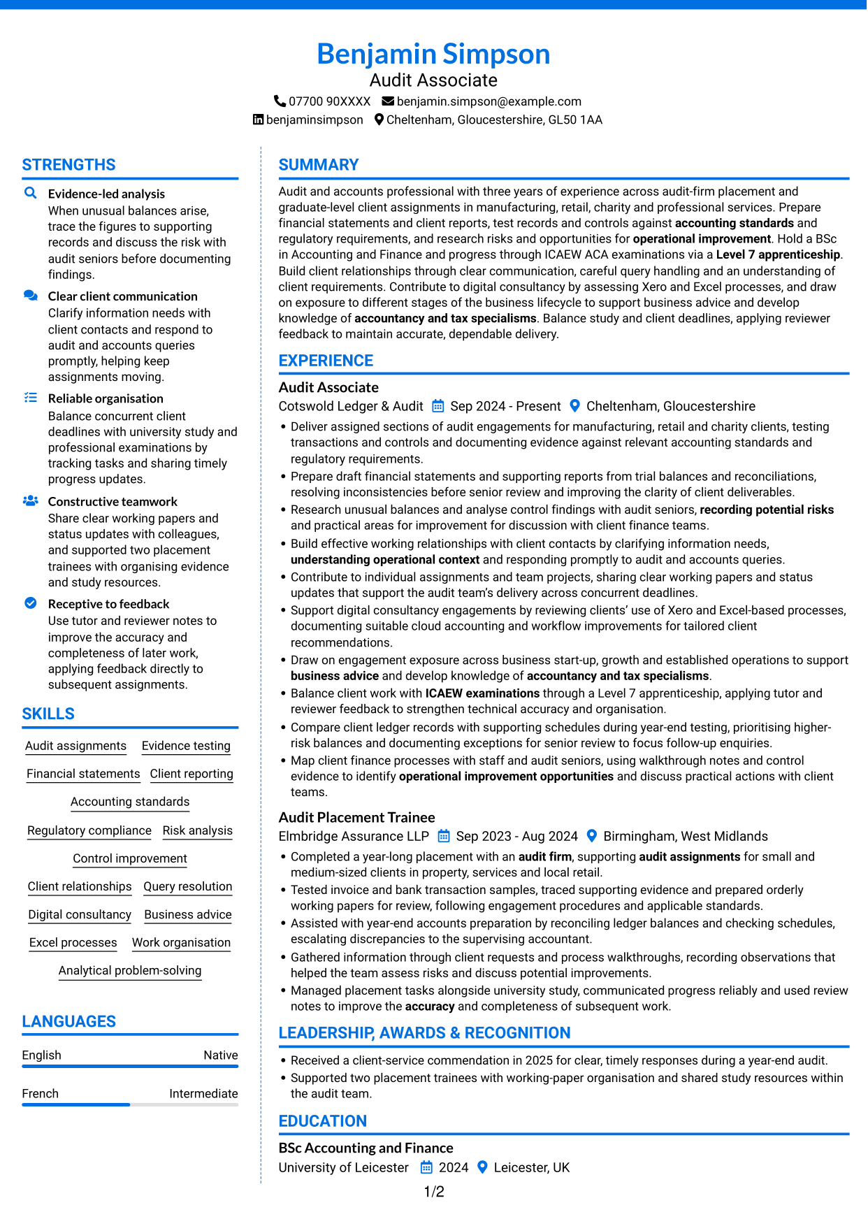 CV example — page 1