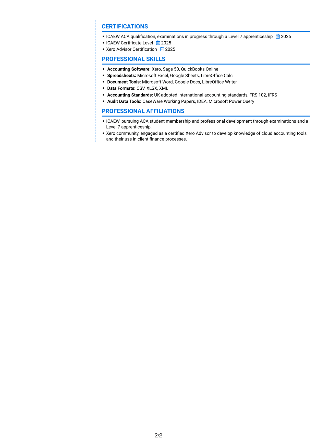 CV example — page 2