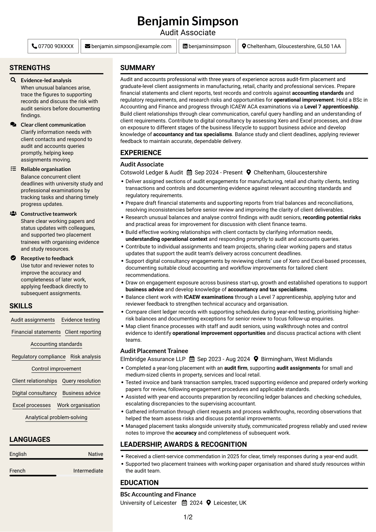 CV example — page 1