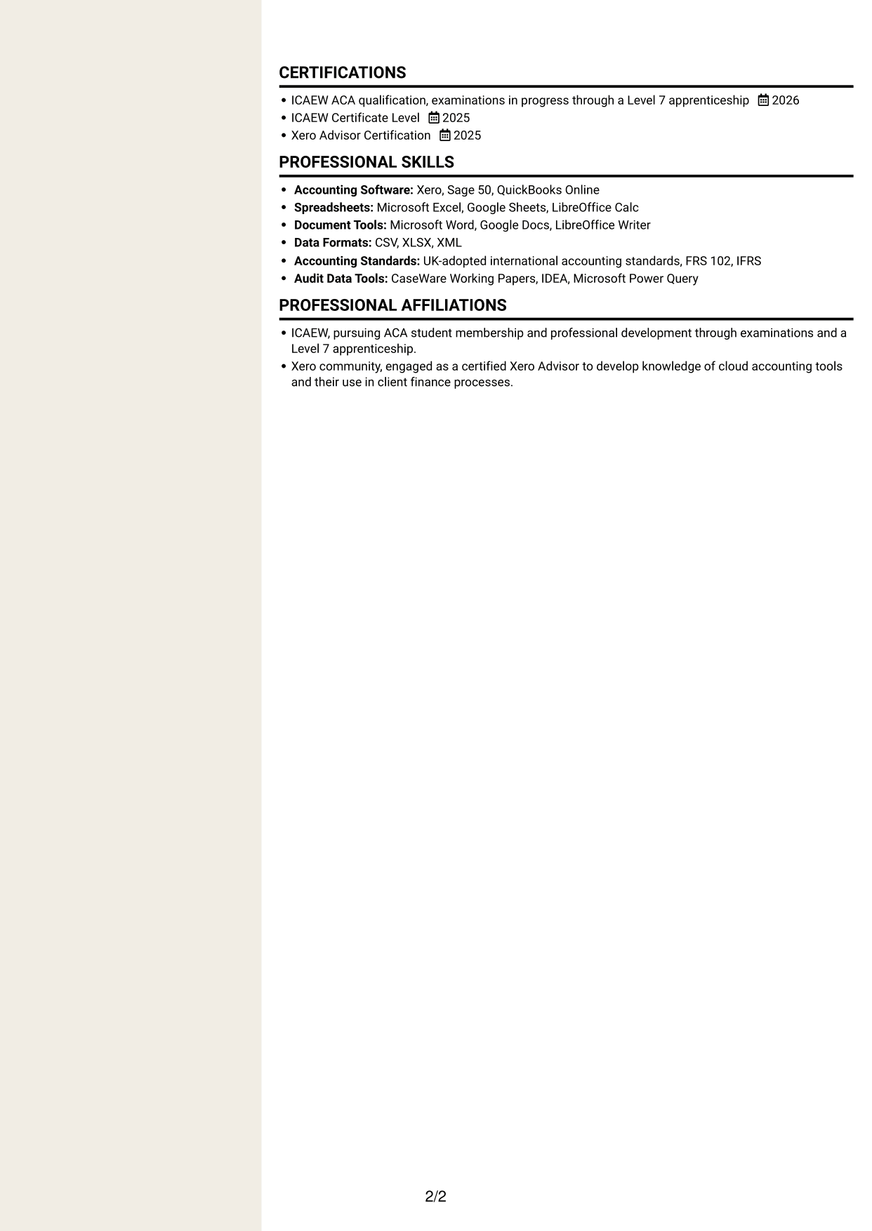CV example — page 2